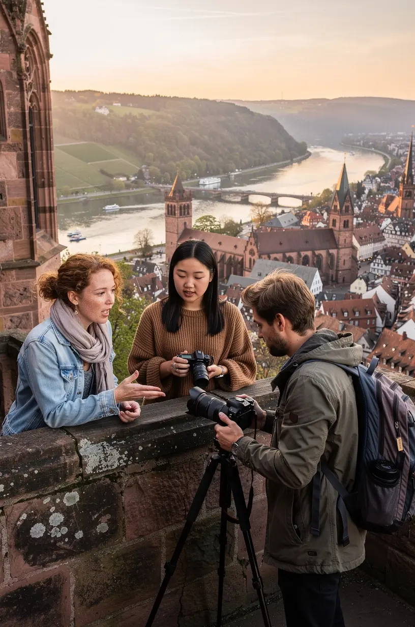 Visuelle Routenkarte mit markierten Fotospots entlang einer beliebten Reiseroute durch malerische deutsche Regionen.
